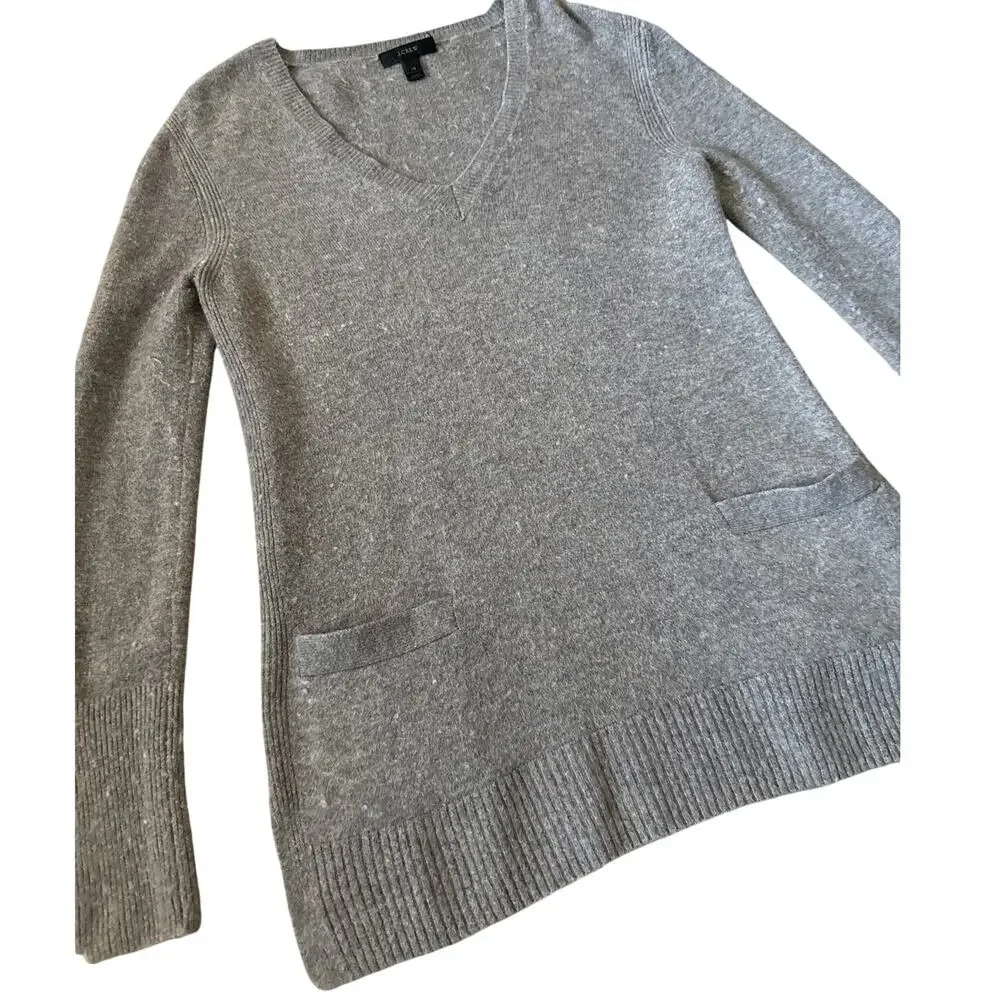 J. Crew Supersoft Yarn V Neck Front Pocket‎ Tunic Sweater Gray Size XS